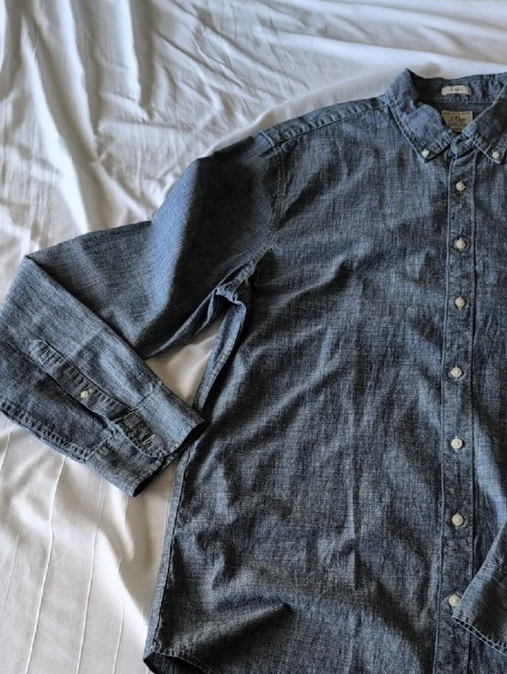 J. Crew Men's Chambray Button-Down Shirt in Denim Blue -Mens Large Tall